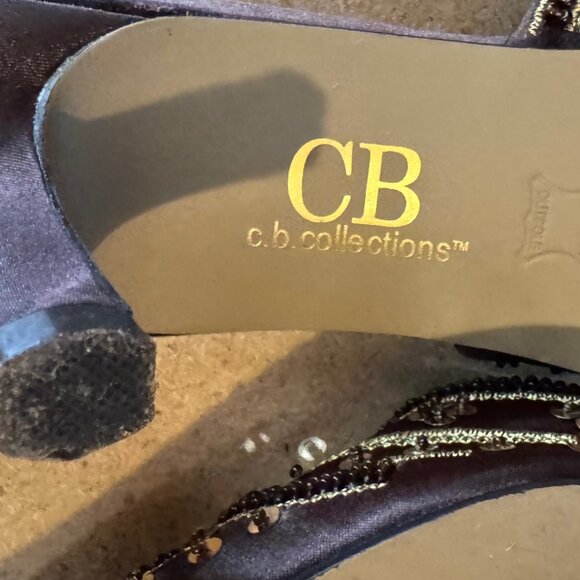 CB Collections Brown Satin Beaded Mule Size 9 1/2W - Picture 6 of 9